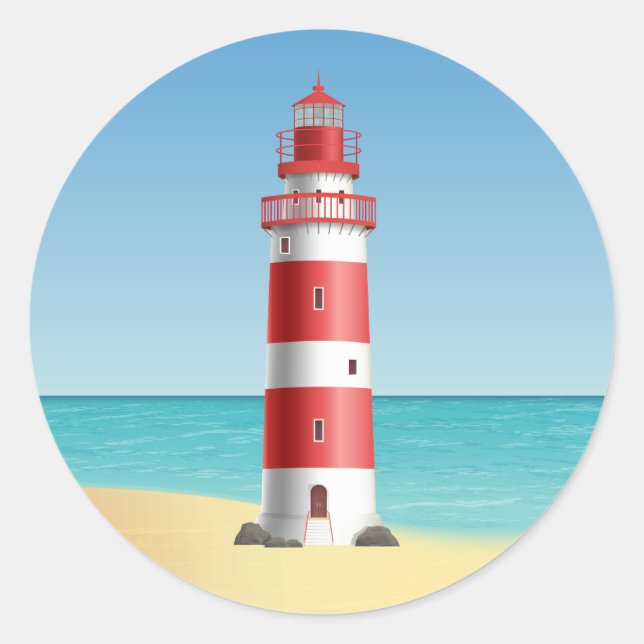 Lighthouse Beach Wedding Ocean Beach Bridal Shower Classic Round Sticker (Front)