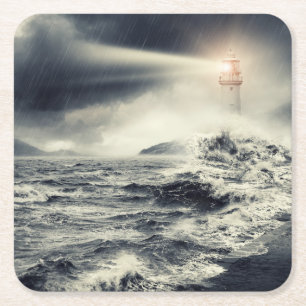 Lighthouse Beacon Square Paper Coaster