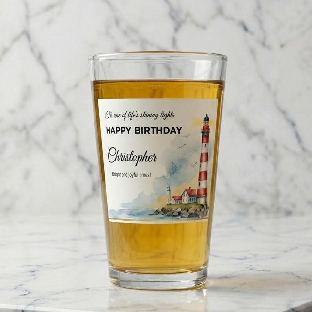 Lighthouse Birthday Shining Light Personalised Glass (Anchor their brightest birthday toast.)