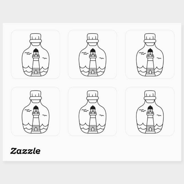 Lighthouse, Black and White Nautical Design 3x3 Square Sticker (Sheet)
