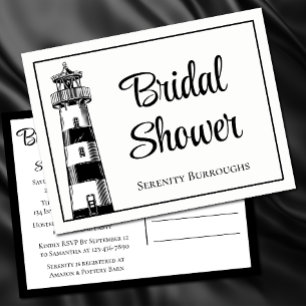 Lighthouse Black White Nautical Bridal Shower  Invitation Postcard