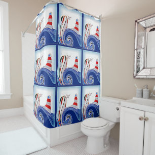 Lighthouse Boats Seaside Shower Curtain