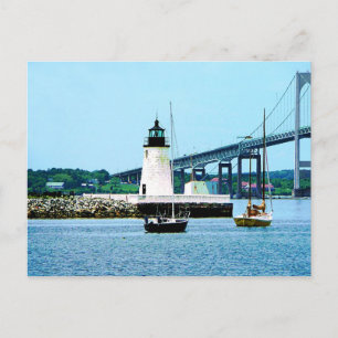 Lighthouse, Bridge and Boats, Newport, RI Postcard