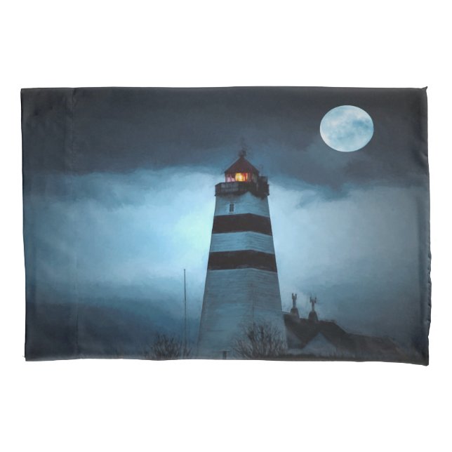 Lighthouse by night with full moon pillowcase (Front)