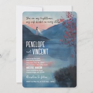Lighthouse by the lake wedding invitation