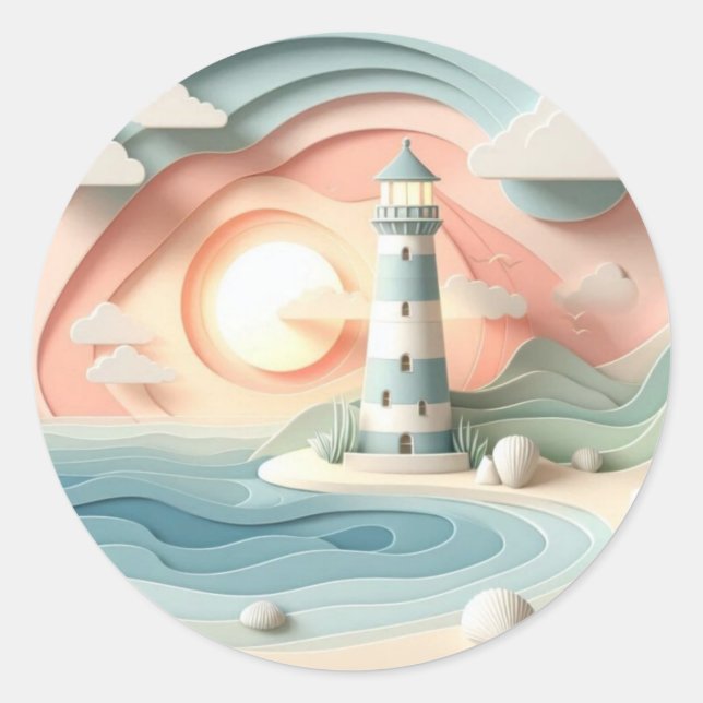 Lighthouse By The Sea Classic Round Sticker (Front)