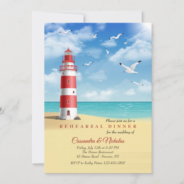 Lighthouse by the Sea Rehearsal Dinner Invitation (Front)