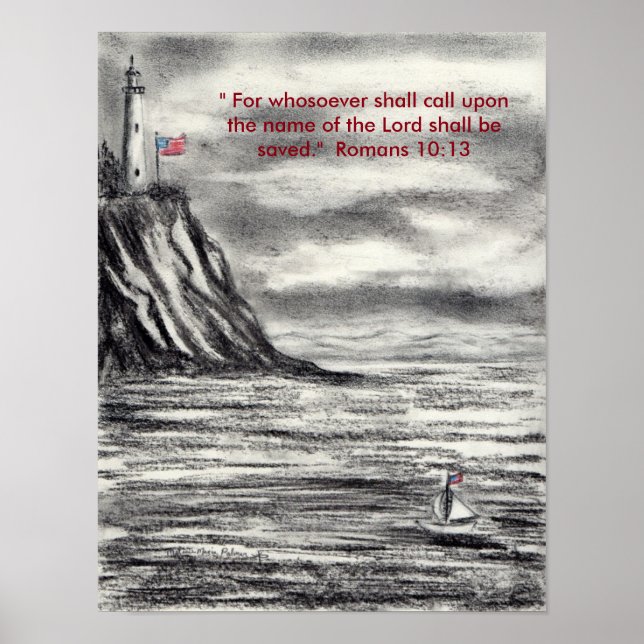 Lighthouse Charcoal with Scripture Christian Poste Poster (Front)