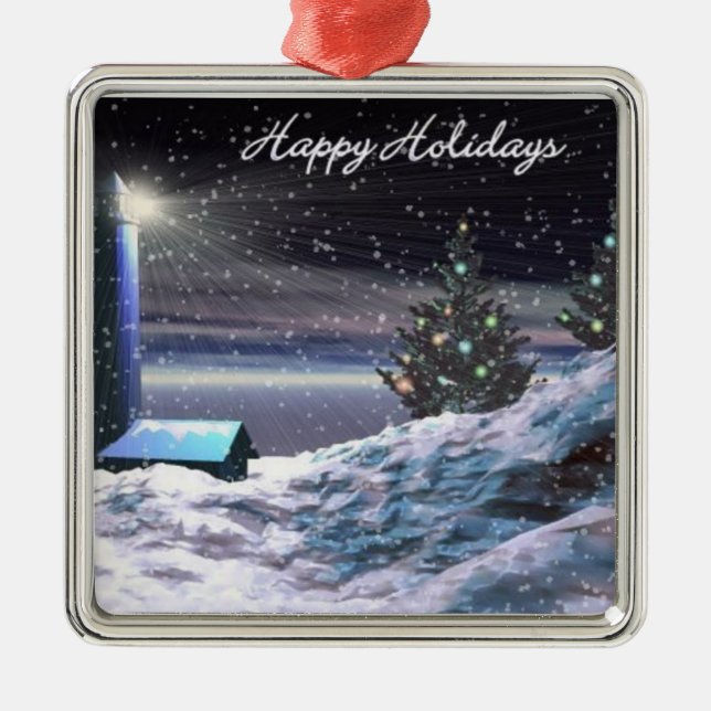 Lighthouse Christmas Metal Tree Decoration (Front)