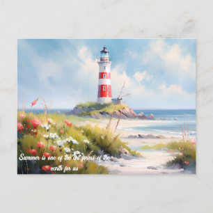 Lighthouse Cloud Grass And Beach Postcard