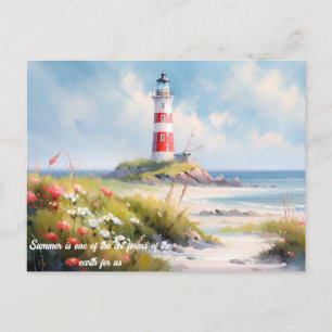 Lighthouse Cloud Grass And Beach Postcard