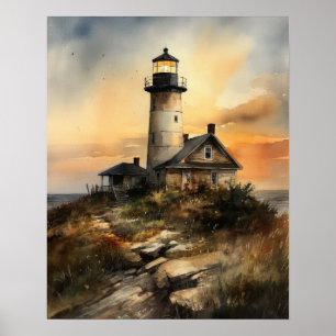 Lighthouse Coastal Art Print Poster
