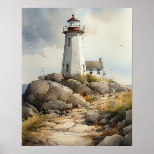 Lighthouse Coastal Art Print Poster