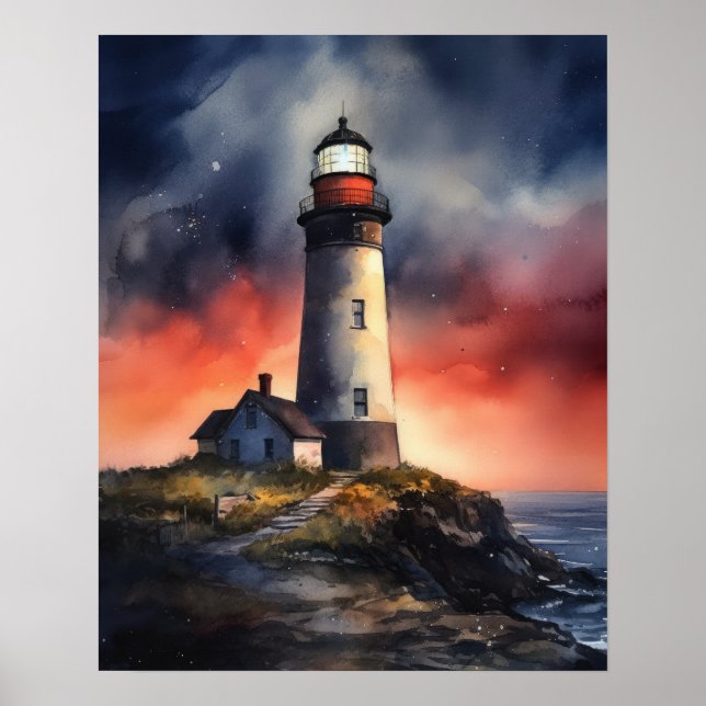 Lighthouse Coastal Art Print Poster (Front)