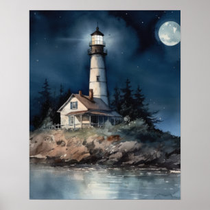Lighthouse Coastal Art Print Poster