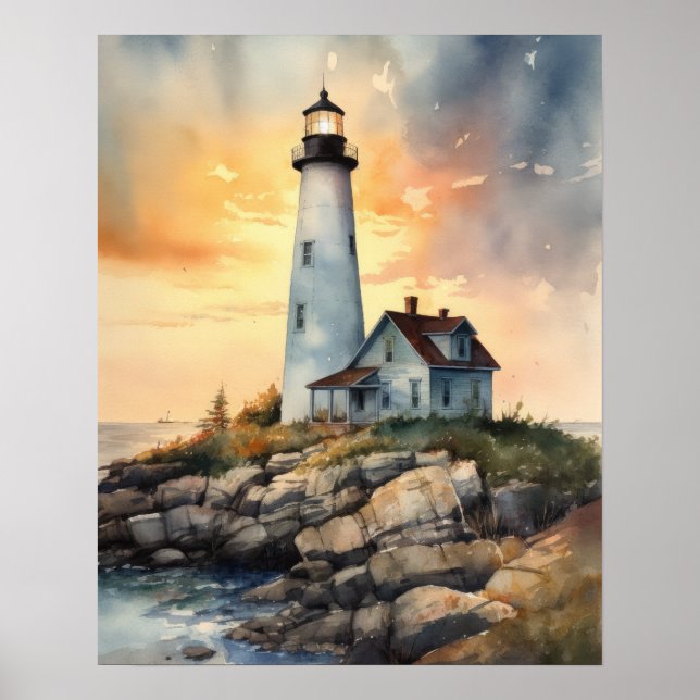Lighthouse Coastal Art Print Poster (Front)