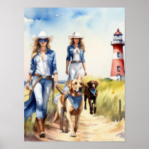 Lighthouse Coastal Cowgirl - Two Dog Walkers