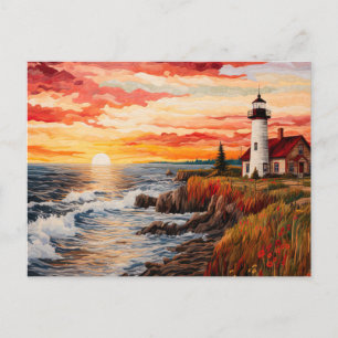 lighthouse coastal landscape quillting style postcard