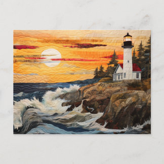lighthouse coastal landscape quilt style postcard