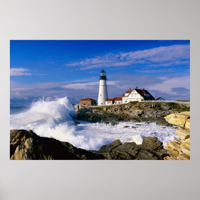 Lighthouse Crashing Waves Poster (Front)