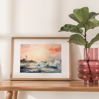 Lighthouse Dreams: Coastal Watercolor Painting Poster