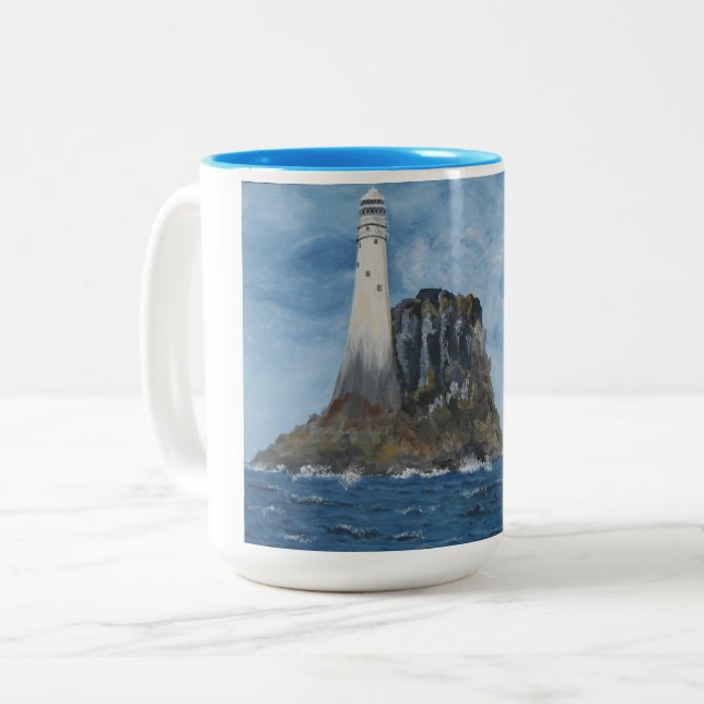 Lighthouse Fastnet, Ireland, Irish Sea,  Two-Tone Coffee Mug (Front Left)