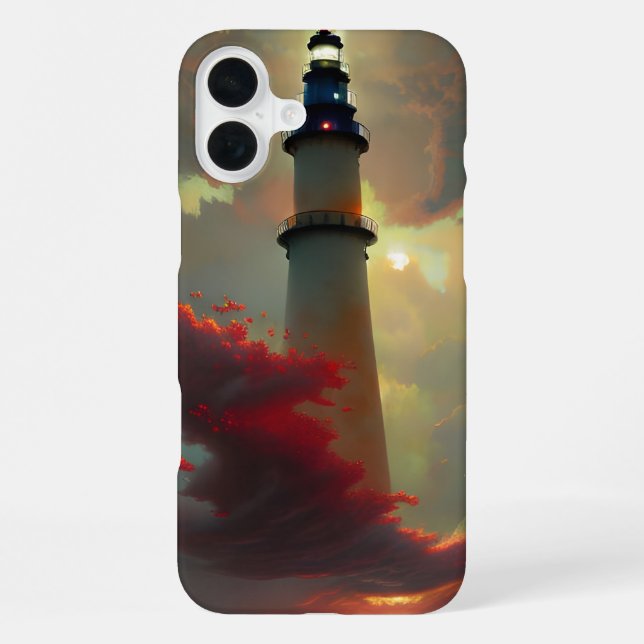 Lighthouse floating in the Sunset Clouds iPhone Case (Back)