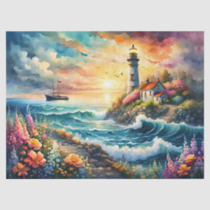 Lighthouse Floral garden on the Sea Tissue Paper