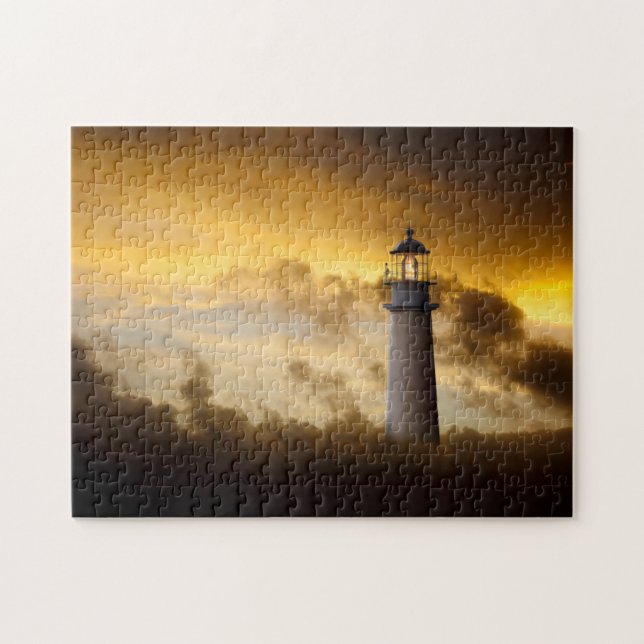 Lighthouse Glowing under Dramatic Sky Jigsaw Puzzle (Horizontal)