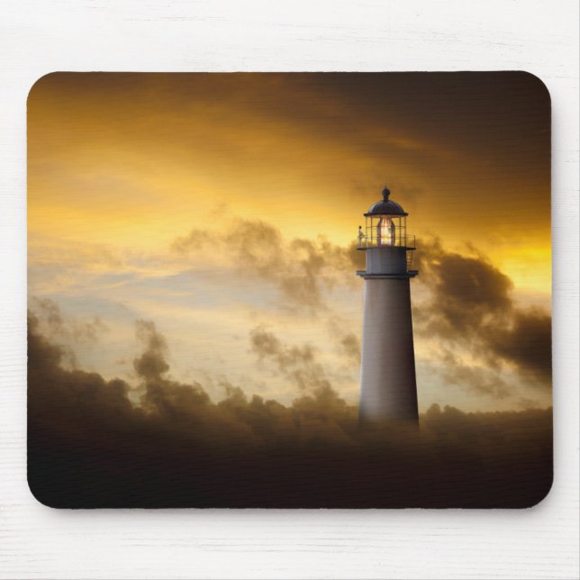 Lighthouse Glowing under Dramatic Sky Mouse Mat (Front)