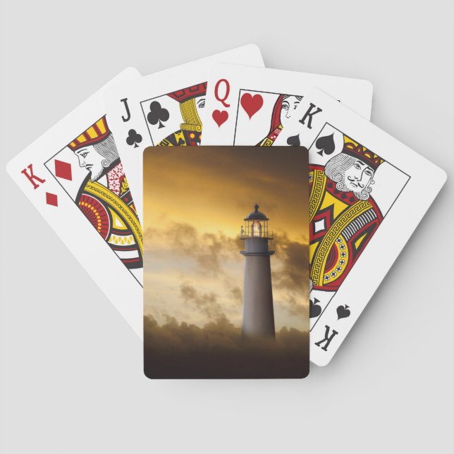 Lighthouse Glowing under Dramatic Sky Playing Cards (Back)