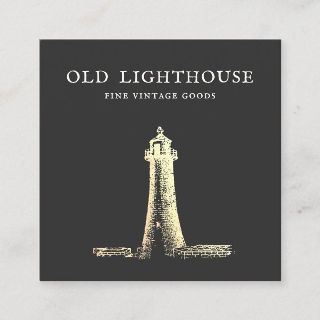 Lighthouse Gold Etching Square Business Card (Front)