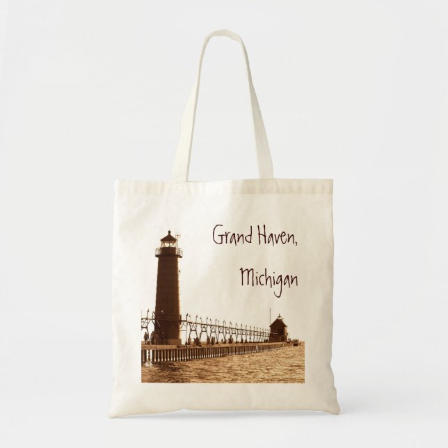 lighthouse, Grand Haven, Michigan Tote Bag (Front)