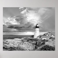 Lighthouse Grey Black White Clouds Seascape Ocean