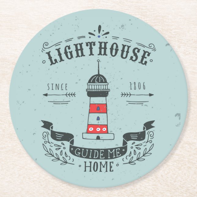 Lighthouse Guide Me Home Poster Round Paper Coaster (Front)