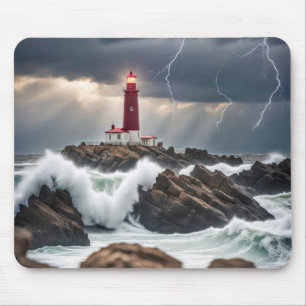 Lighthouse In A Storm Mouse Mat
