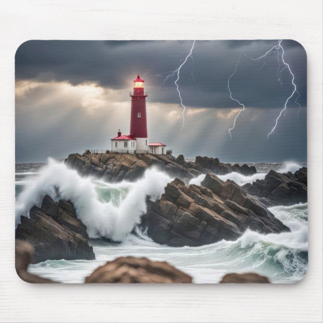 Lighthouse In A Storm Mouse Mat (Front)