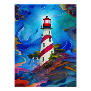 Lighthouse in a Storm  Poster