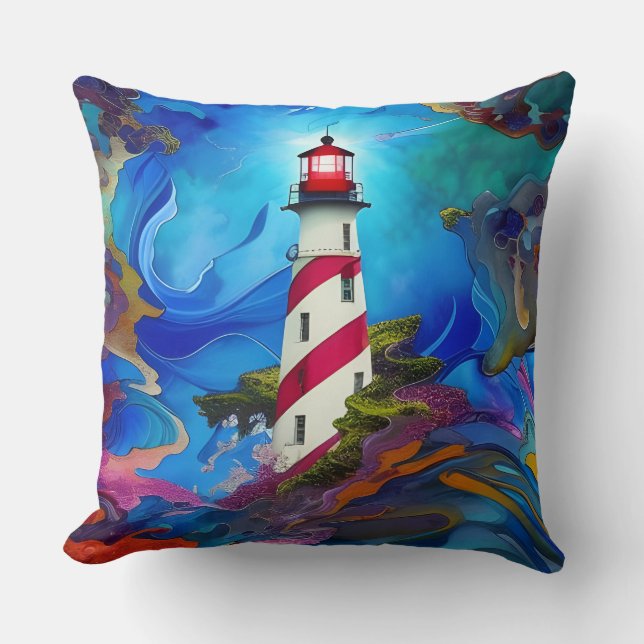Lighthouse in a Storm Poster Cushion (Front)