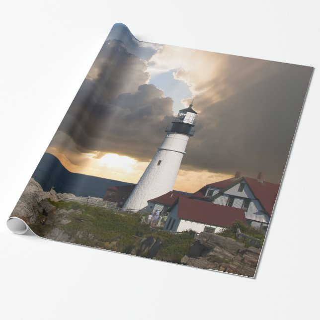 Lighthouse in a Storm Wrapping Paper (Unrolled)