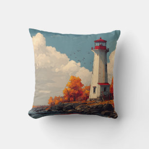 Lighthouse in Autumn Fall Cushion