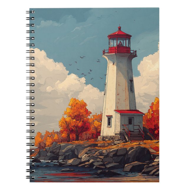 Lighthouse in Autumn Fall Notebook (Front)