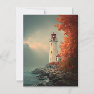 Lighthouse in Autumn Fall Postcard