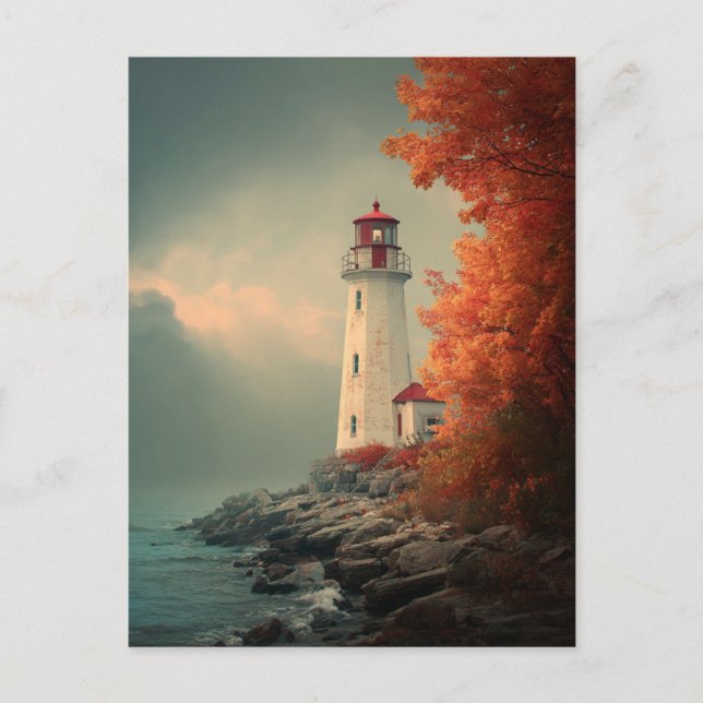 Lighthouse in Autumn Fall Postcard (Front)