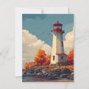 Lighthouse in Autumn Fall Postcard