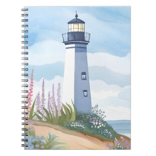Lighthouse in Bloom Coastal Watercolor Floral Notebook