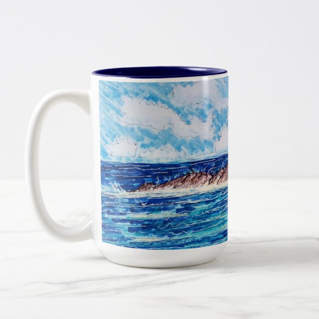 Lighthouse in Blue Two-Tone Coffee Mug (Left)