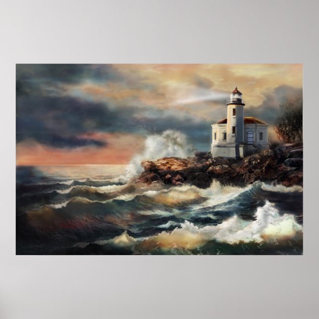 Lighthouse in evening glow poster (Front)