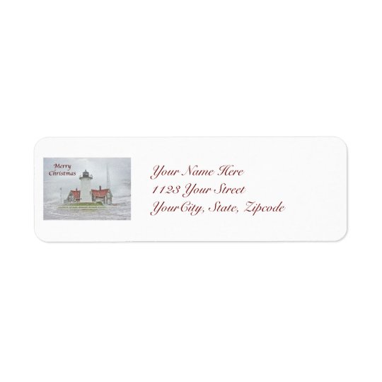 Lighthouse in Snow Merry Christmas Return Address Label