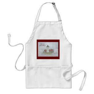 Lighthouse in Snow Merry Christmas Standard Apron